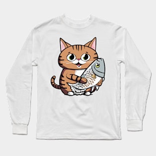 Kitty with a Fish Long Sleeve T-Shirt